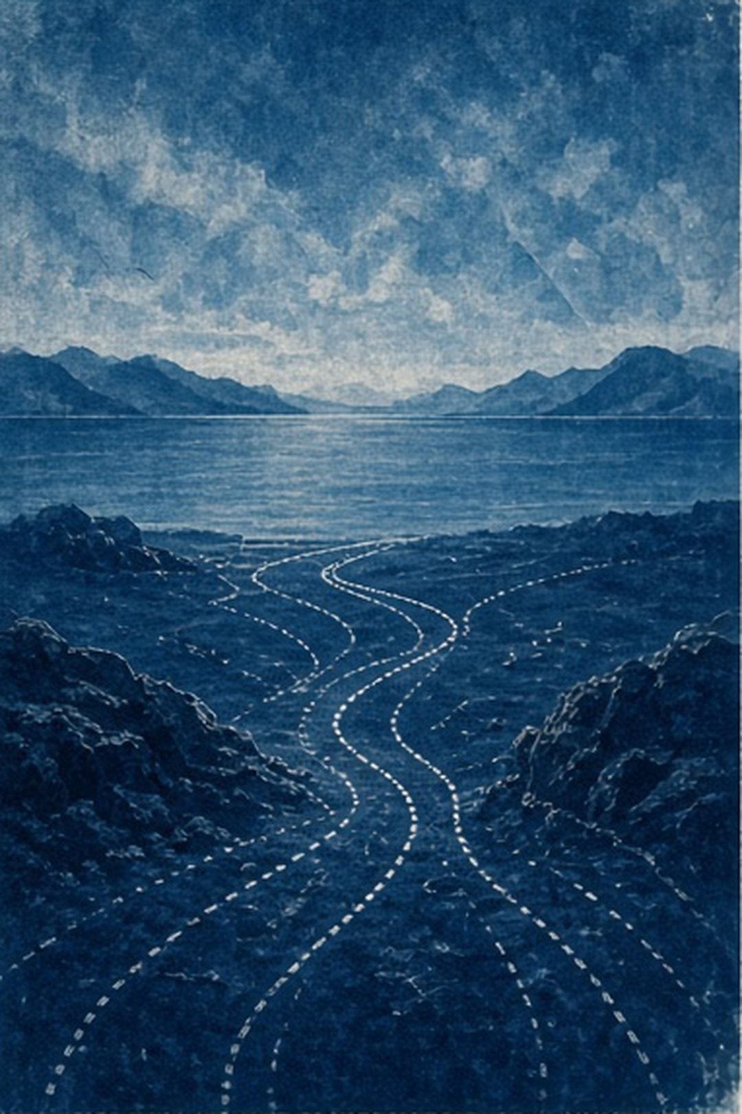Cyanotype future horizon with several routes and room for revision