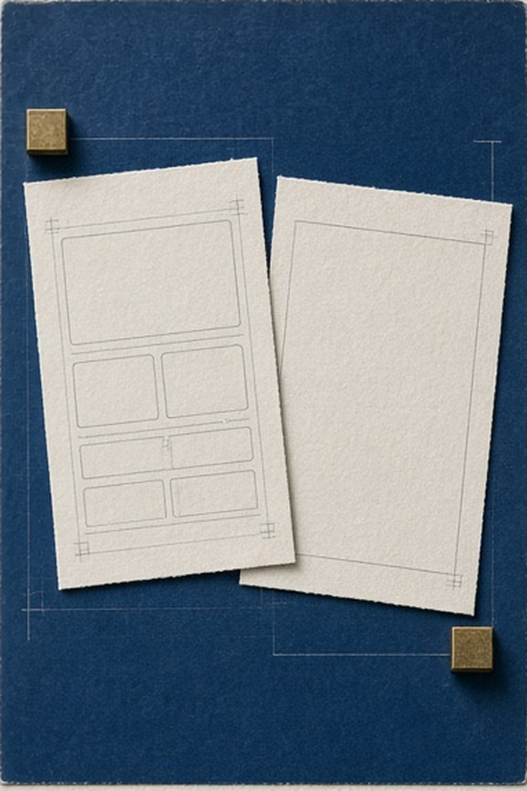Cyanotype app sheet and website sheet placed separately on one table