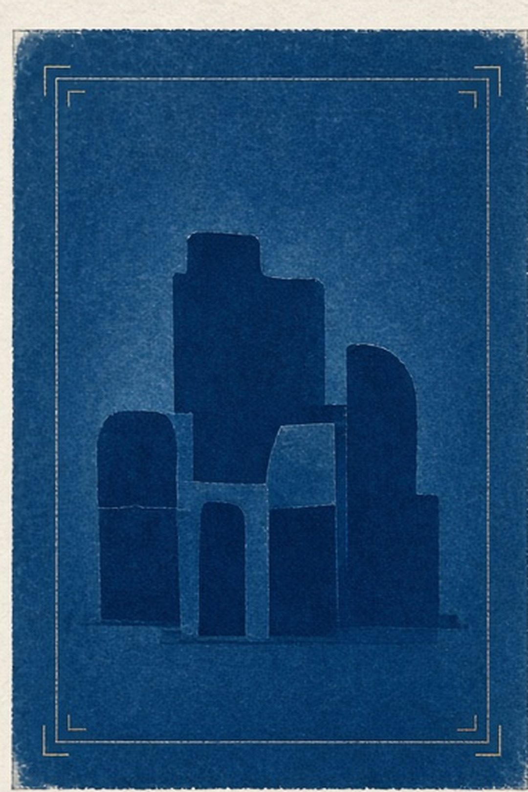 Sensitive record silhouettes kept outside a cyanotype blueprint boundary